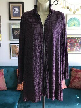 COMFY USA size L Purple Burnout Textured Full Zip Cardigan Top Artsy Flared